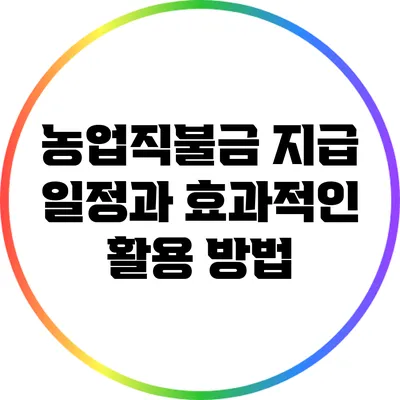농업직불금 지급 일정과 효과적인 활용 방법