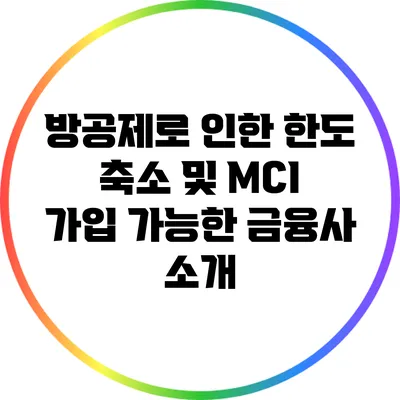 방공제로 인한 한도 축소 및 MCI 가입 가능한 금융사 소개
