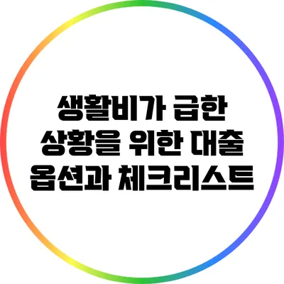 생활비가 급한 상황을 위한 대출 옵션과 체크리스트