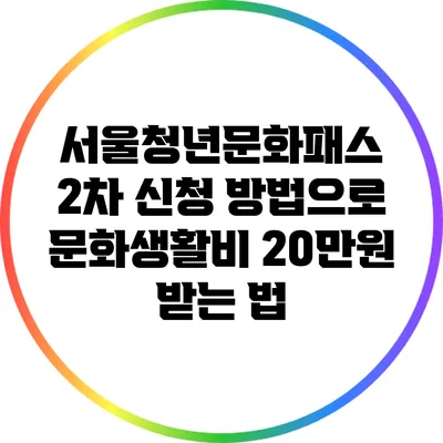 서울청년문화패스 2차 신청 방법으로 문화생활비 20만원 받는 법