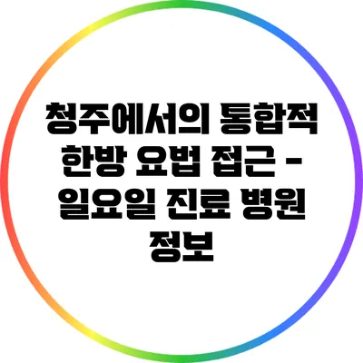 청주에서의 통합적 한방 요법 접근 - 일요일 진료 병원 정보