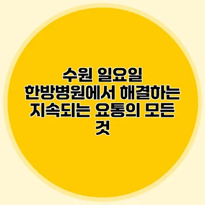 수원 일요일 한방병원에서 해결하는 지속되는 요통의 모든 것
