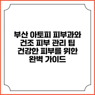 부산 아토피 피부과와 건조 피부 관리 팁: 건강한 피부를 위한 완벽 가이드