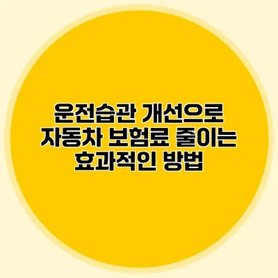 운전습관 개선으로 자동차 보험료 줄이는 효과적인 방법